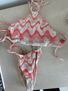 DEVON WINDSOR Coral, Pink & Cream Wavy Knit Bikini Set